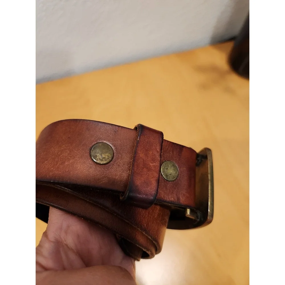 Vintage Armani Exchange AX Logo Buckle Belt Men's length 38‎ Leather Brass Look